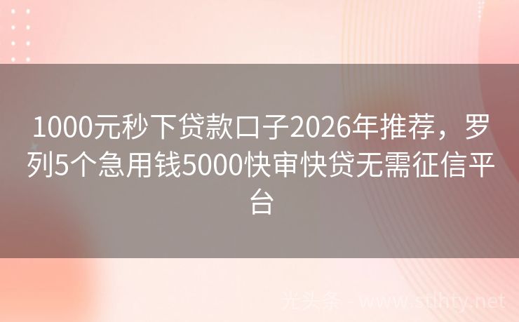 1000元秒下贷款口子2026年推荐，罗列5个急用钱5000快审快贷无需征信平台