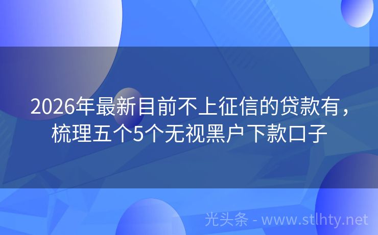 2026年最新目前不上征信的贷款有，梳理五个5个无视黑户下款口子