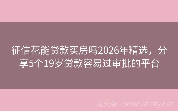 征信花能贷款买房吗2026年精选，分享5个19岁贷款容易过审批的平台