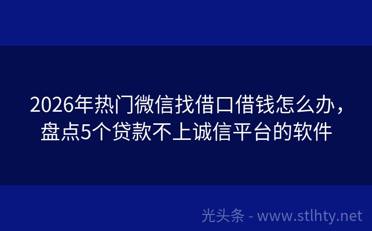 2026年热门微信找借口借钱怎么办，盘点5个贷款不上诚信平台的软件