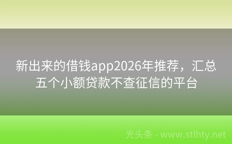 新出来的借钱app2026年推荐，汇总五个小额贷款不查征信的平台