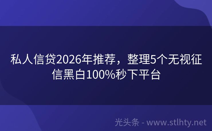 私人信贷2026年推荐，整理5个无视征信黑白100%秒下平台