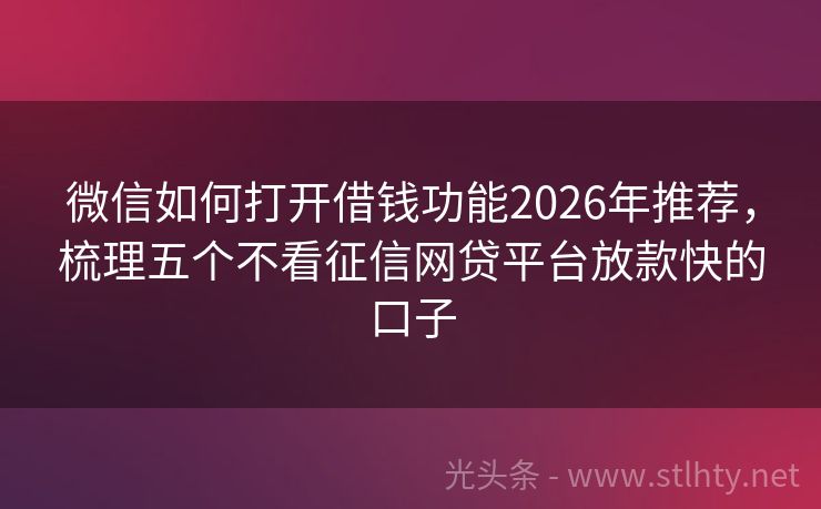 微信如何打开借钱功能2026年推荐，梳理五个不看征信网贷平台放款快的口子