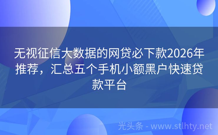 无视征信大数据的网贷必下款2026年推荐，汇总五个手机小额黑户快速贷款平台