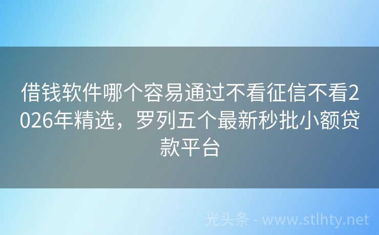 借钱软件哪个容易通过不看征信不看2026年精选，罗列五个最新秒批小额贷款平台