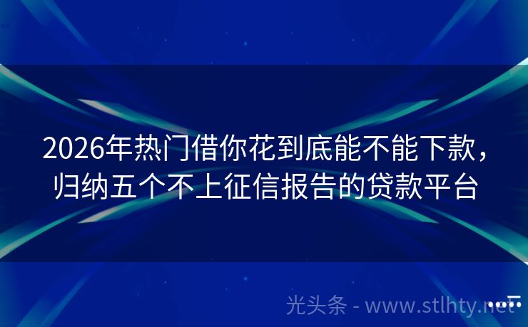 2026年热门借你花到底能不能下款，归纳五个不上征信报告的贷款平台