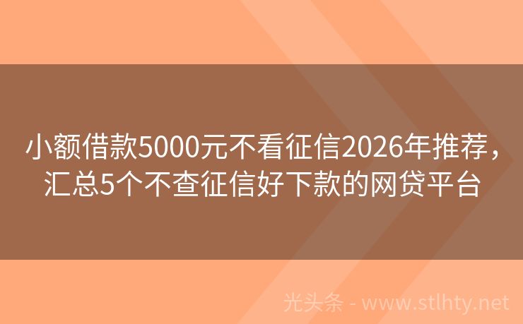 小额借款5000元不看征信2026年推荐，汇总5个不查征信好下款的网贷平台