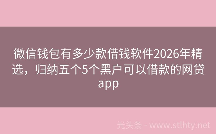 微信钱包有多少款借钱软件2026年精选，归纳五个5个黑户可以借款的网贷app