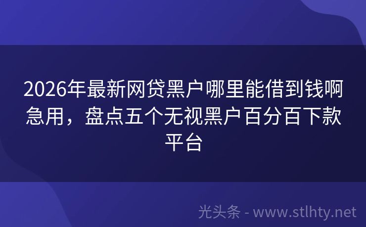 2026年最新网贷黑户哪里能借到钱啊急用，盘点五个无视黑户百分百下款平台