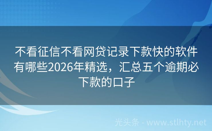 不看征信不看网贷记录下款快的软件有哪些2026年精选，汇总五个逾期必下款的口子