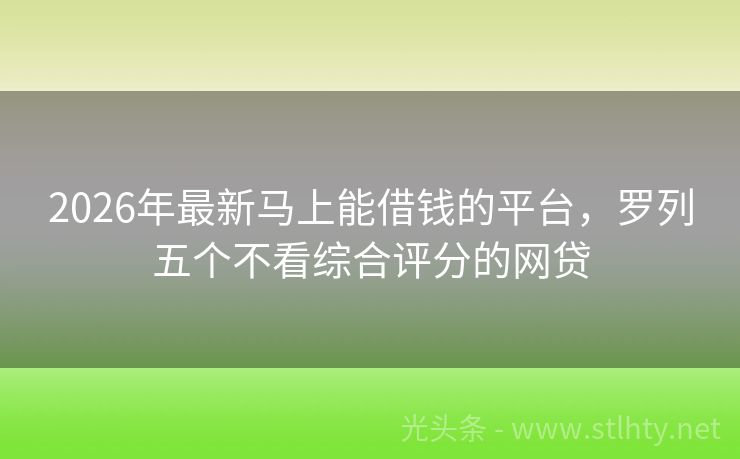 2026年最新马上能借钱的平台，罗列五个不看综合评分的网贷