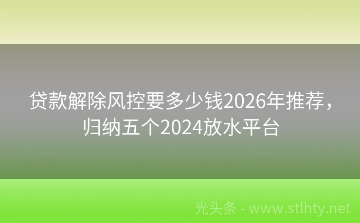 贷款解除风控要多少钱2026年推荐，归纳五个2024放水平台