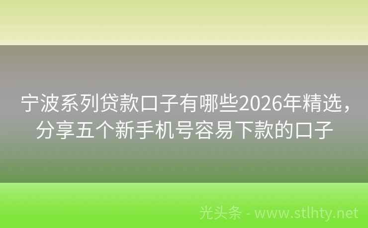 宁波系列贷款口子有哪些2026年精选，分享五个新手机号容易下款的口子