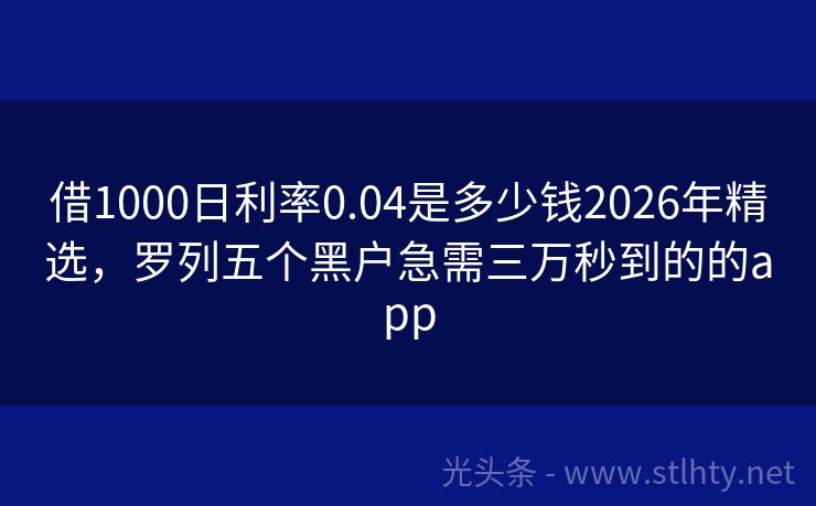 借1000日利率0.04是多少钱2026年精选，罗列五个黑户急需三万秒到的的app