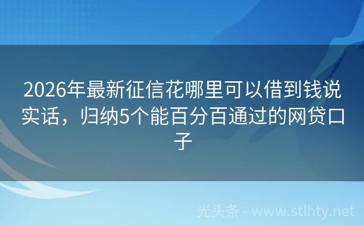 2026年最新征信花哪里可以借到钱说实话，归纳5个能百分百通过的网贷口子