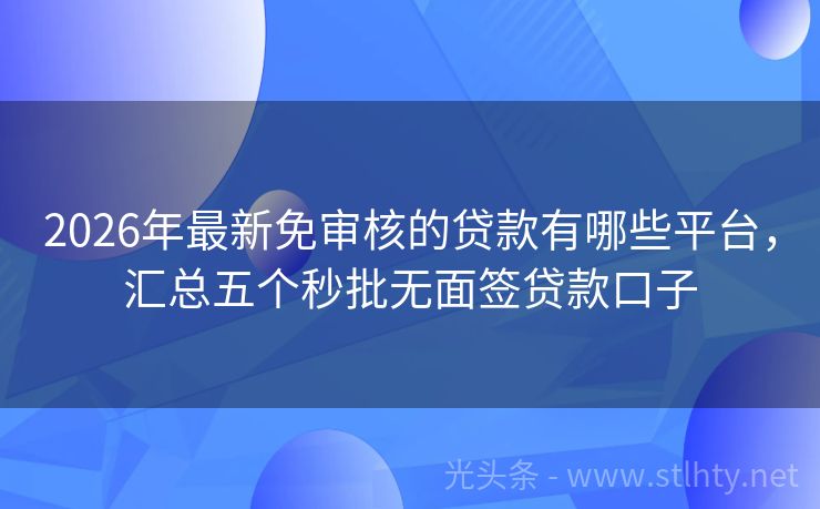 2026年最新免审核的贷款有哪些平台，汇总五个秒批无面签贷款口子