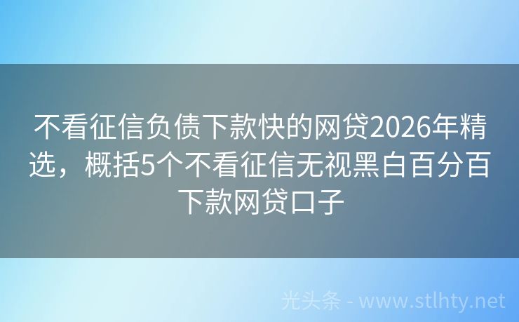 不看征信负债下款快的网贷2026年精选，概括5个不看征信无视黑白百分百下款网贷口子