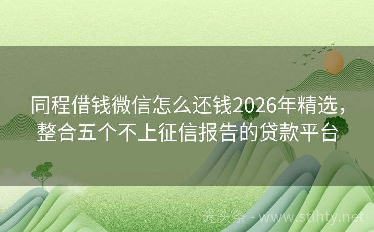 同程借钱微信怎么还钱2026年精选，整合五个不上征信报告的贷款平台
