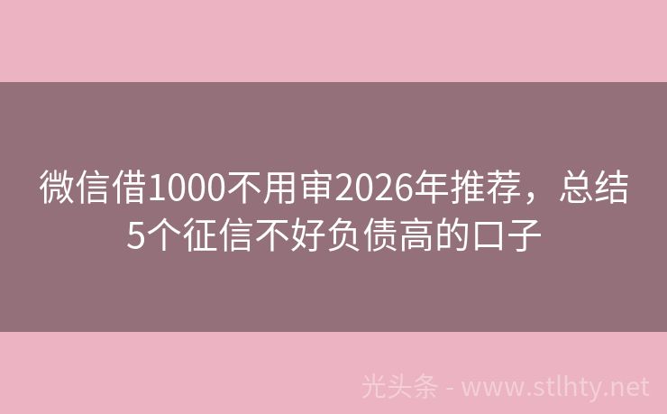 微信借1000不用审2026年推荐，总结5个征信不好负债高的口子