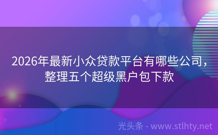 2026年最新小众贷款平台有哪些公司，整理五个超级黑户包下款