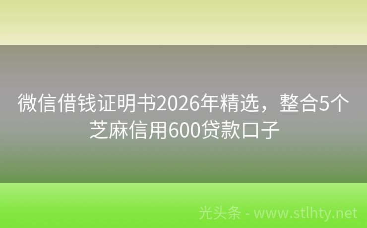微信借钱证明书2026年精选，整合5个芝麻信用600贷款口子