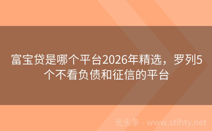 富宝贷是哪个平台2026年精选，罗列5个不看负债和征信的平台