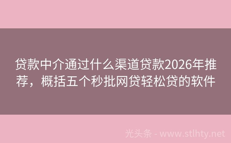 贷款中介通过什么渠道贷款2026年推荐，概括五个秒批网贷轻松贷的软件