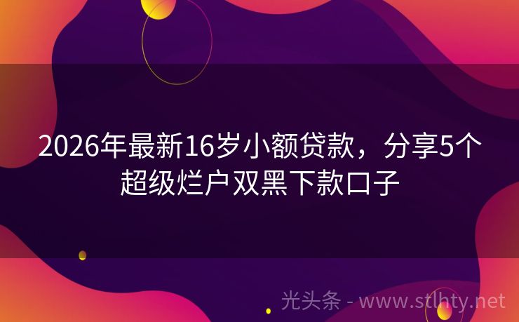 2026年最新16岁小额贷款，分享5个超级烂户双黑下款口子