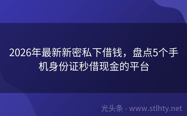 2026年最新新密私下借钱，盘点5个手机身份证秒借现金的平台