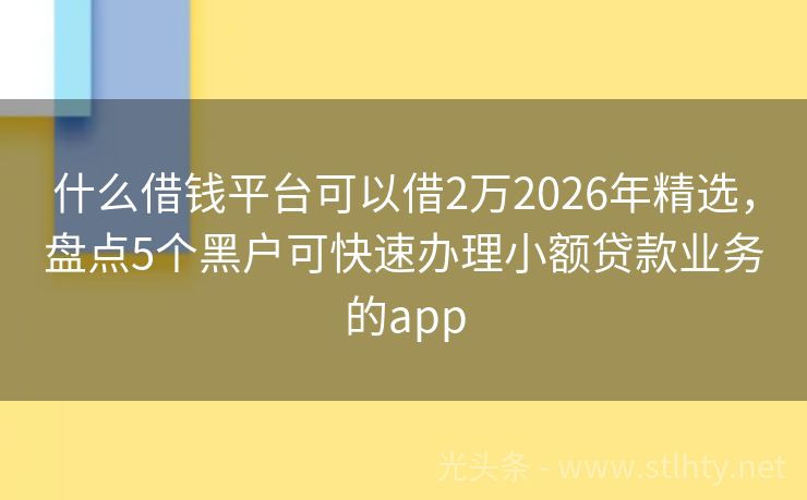 什么借钱平台可以借2万2026年精选，盘点5个黑户可快速办理小额贷款业务的app