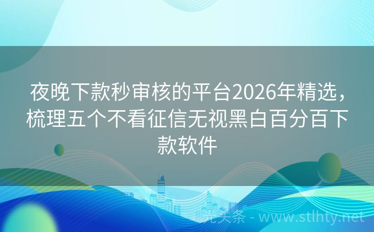 夜晚下款秒审核的平台2026年精选，梳理五个不看征信无视黑白百分百下款软件