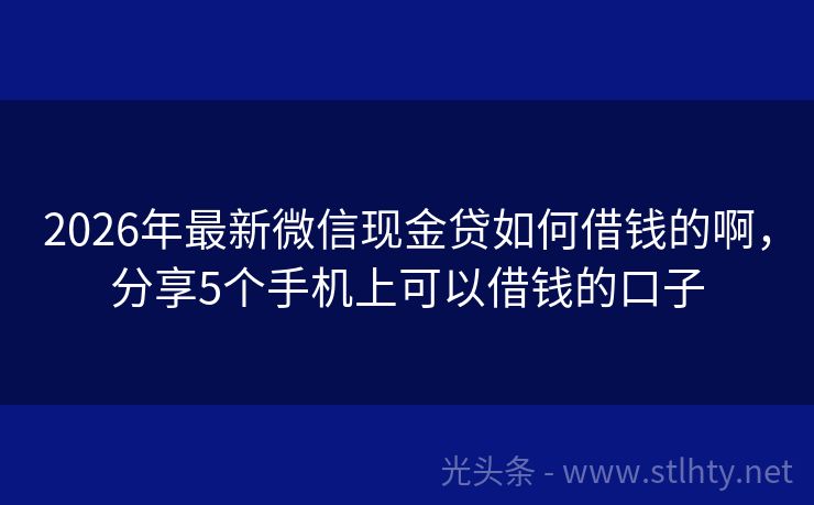 2026年最新微信现金贷如何借钱的啊，分享5个手机上可以借钱的口子