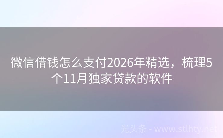 微信借钱怎么支付2026年精选，梳理5个11月独家贷款的软件