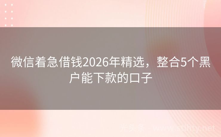 微信着急借钱2026年精选，整合5个黑户能下款的口子
