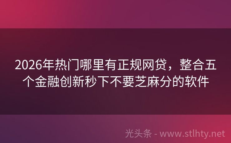 2026年热门哪里有正规网贷，整合五个金融创新秒下不要芝麻分的软件