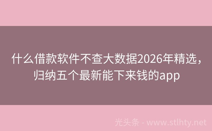 什么借款软件不查大数据2026年精选，归纳五个最新能下来钱的app