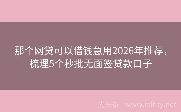 那个网贷可以借钱急用2026年推荐，梳理5个秒批无面签贷款口子