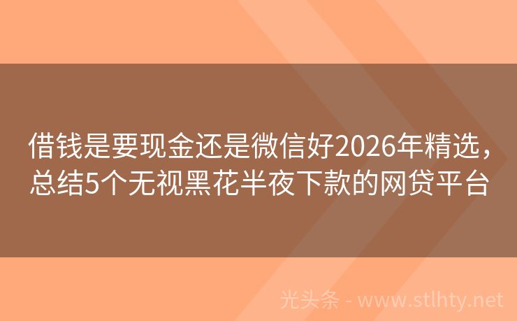 借钱是要现金还是微信好2026年精选，总结5个无视黑花半夜下款的网贷平台