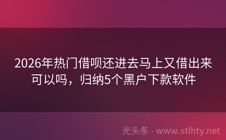 2026年热门借呗还进去马上又借出来可以吗，归纳5个黑户下款软件