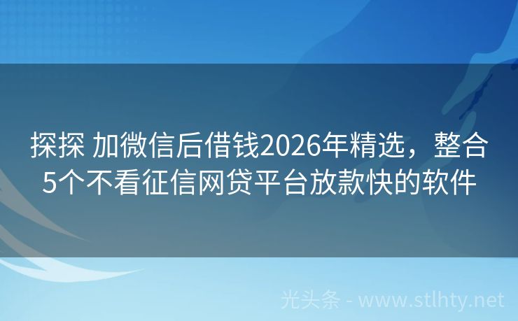 探探 加微信后借钱2026年精选，整合5个不看征信网贷平台放款快的软件