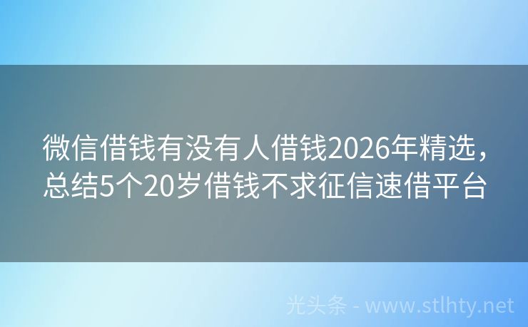 微信借钱有没有人借钱2026年精选，总结5个20岁借钱不求征信速借平台