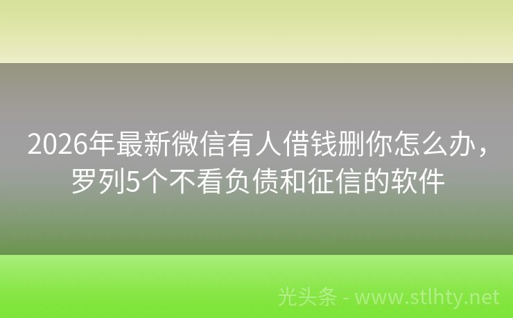 2026年最新微信有人借钱删你怎么办，罗列5个不看负债和征信的软件