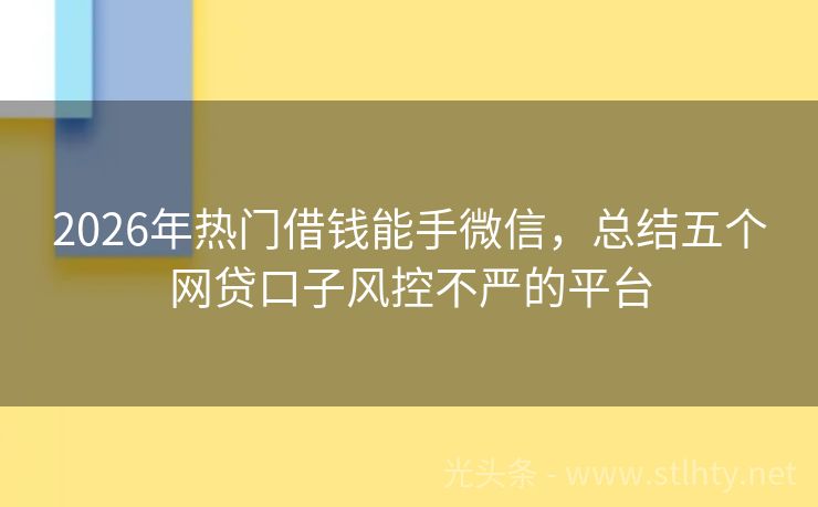 2026年热门借钱能手微信，总结五个网贷口子风控不严的平台