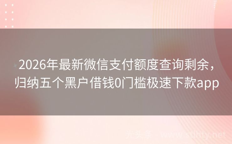 2026年最新微信支付额度查询剩余，归纳五个黑户借钱0门槛极速下款app
