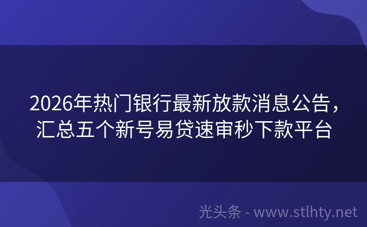 2026年热门银行最新放款消息公告，汇总五个新号易贷速审秒下款平台