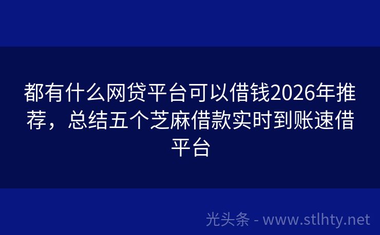 都有什么网贷平台可以借钱2026年推荐，总结五个芝麻借款实时到账速借平台