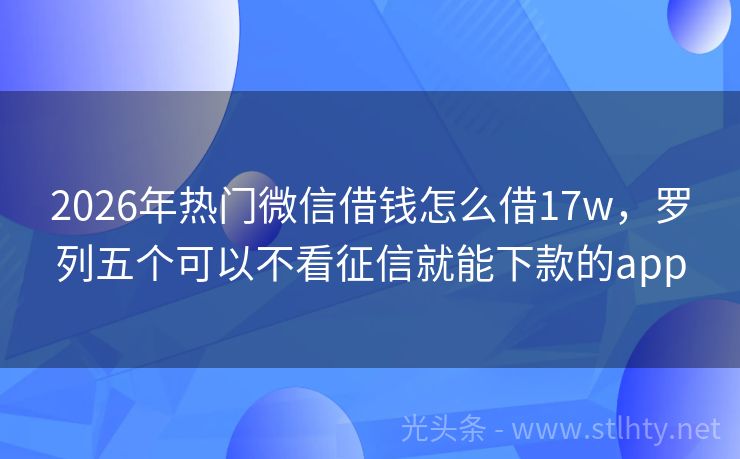 2026年热门微信借钱怎么借17w，罗列五个可以不看征信就能下款的app