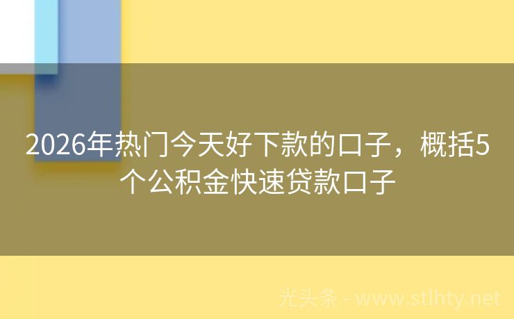 2026年热门今天好下款的口子，概括5个公积金快速贷款口子
