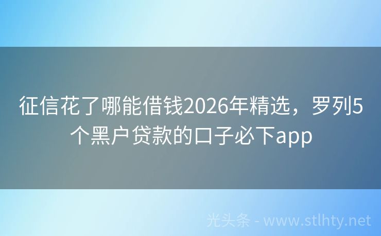 征信花了哪能借钱2026年精选，罗列5个黑户贷款的口子必下app
