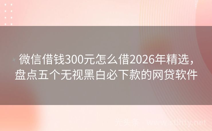 微信借钱300元怎么借2026年精选，盘点五个无视黑白必下款的网贷软件